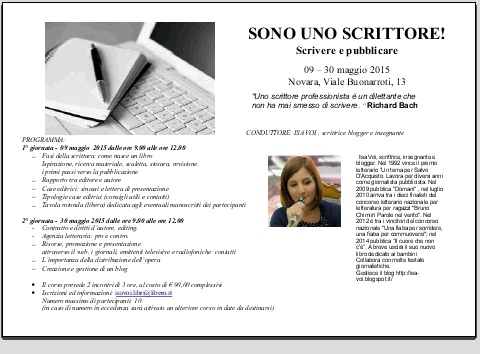 “SONO UNO SCRITTORE”: scrivere e pubblicare. A maggio a Novara